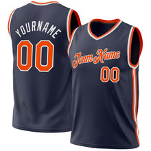 Load image into Gallery viewer, Custom Navy Orange-White Authentic Throwback Basketball Jersey
