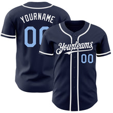 Load image into Gallery viewer, Custom Navy Light Blue-White Authentic Baseball Jersey
