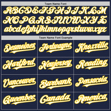 Load image into Gallery viewer, Custom Navy Yellow Pinstripe White Authentic Baseball Jersey
