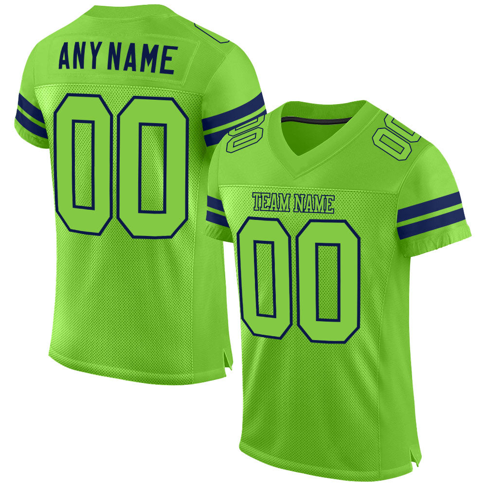 Custom Neon Green Neon Green-Navy Mesh Authentic Football Jersey