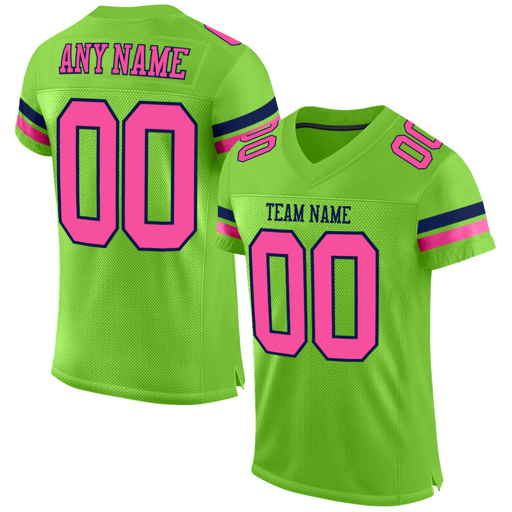 Custom Neon Green Pink-Navy Mesh Authentic Football Jersey