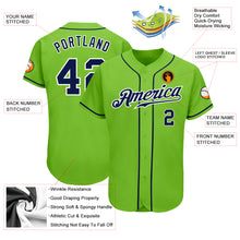 Load image into Gallery viewer, Custom Neon Green Navy-White Authentic Baseball Jersey
