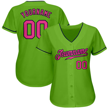 Custom Neon Green Pink-Navy Authentic Baseball Jersey