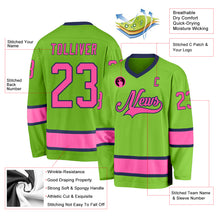 Load image into Gallery viewer, Custom Neon Green Pink-Navy Hockey Jersey
