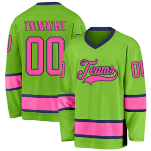 Custom Neon Green Pink-Navy Hockey Jersey