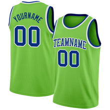 Load image into Gallery viewer, Custom Neon Green Royal-White Authentic Basketball Jersey
