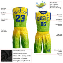 Load image into Gallery viewer, Custom Neon Green Royal-Gold Round Neck Sublimation Basketball Suit Jersey
