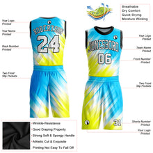 Load image into Gallery viewer, Custom Neon Green White-Light Blue Round Neck Sublimation Basketball Suit Jersey
