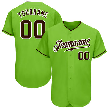 Custom Neon Green Brown-White Authentic Baseball Jersey