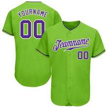 Load image into Gallery viewer, Custom Neon Green Purple-White Authentic Baseball Jersey
