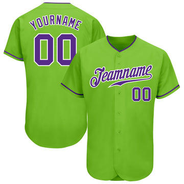 Custom Neon Green Purple-White Authentic Baseball Jersey
