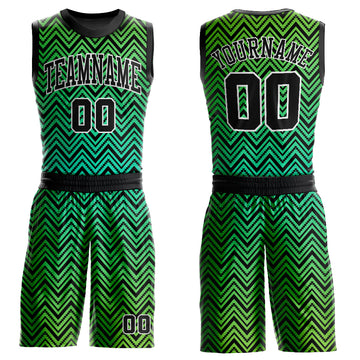 Custom Neon Green Black-White Round Neck Sublimation Basketball Suit Jersey