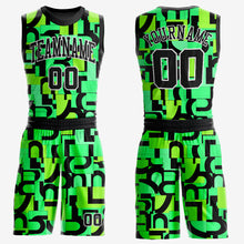 Load image into Gallery viewer, Custom Neon Green Black-White Music Festival Round Neck Sublimation Basketball Suit Jersey
