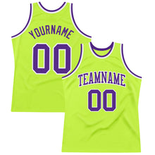 Load image into Gallery viewer, Custom Neon Green Purple-White Authentic Throwback Basketball Jersey
