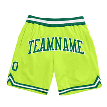 Load image into Gallery viewer, Custom Neon Green Kelly Green-White Authentic Throwback Basketball Shorts
