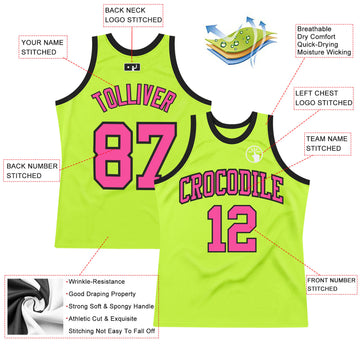 Custom Neon Green Pink-Black Authentic Throwback Basketball Jersey