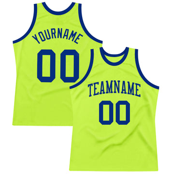 Custom Neon Green Royal Authentic Throwback Basketball Jersey