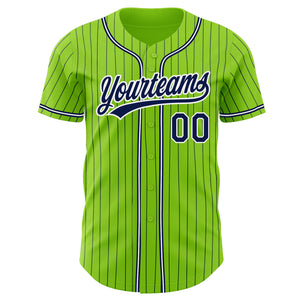 Custom Neon Green Navy Pinstripe Navy-White Authentic Baseball Jersey