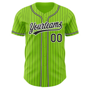 Custom Neon Green Black Pinstripe Black-White Authentic Baseball Jersey