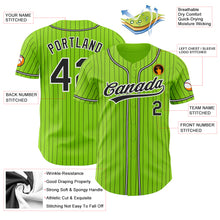 Load image into Gallery viewer, Custom Neon Green Black Pinstripe Black-White Authentic Baseball Jersey
