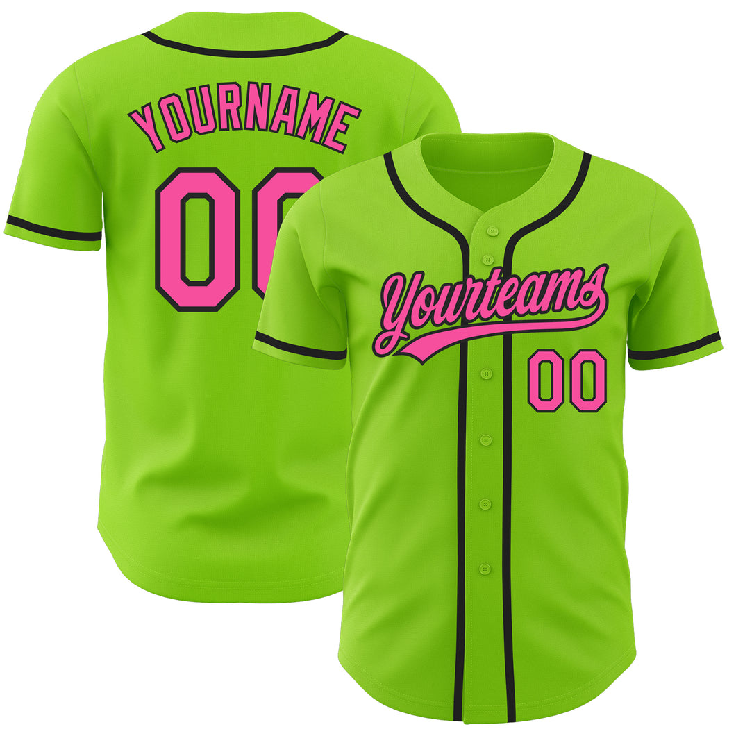 Custom Neon Green Pink-Black Authentic Baseball Jersey