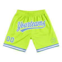 Load image into Gallery viewer, Custom Neon Green Light Blue-White Authentic Throwback Basketball Shorts
