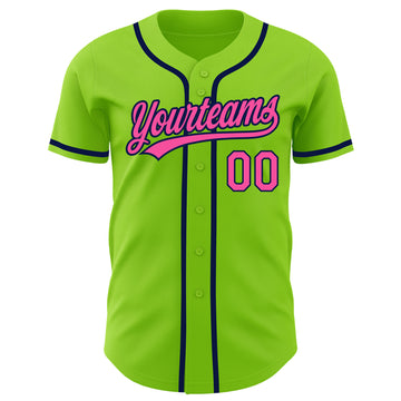 Custom Neon Green Pink-Navy Authentic Baseball Jersey