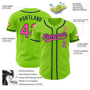 Custom Neon Green Pink-Navy Authentic Baseball Jersey