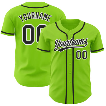Custom Neon Green Black-White Authentic Baseball Jersey
