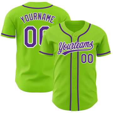 Custom Neon Green Purple-White Authentic Baseball Jersey
