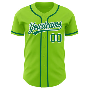 Custom Neon Green Kelly Green-White Authentic Baseball Jersey