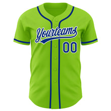 Load image into Gallery viewer, Custom Neon Green Royal-White Authentic Baseball Jersey
