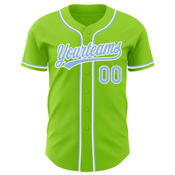 Custom Neon Green Light Blue-White Authentic Baseball Jersey