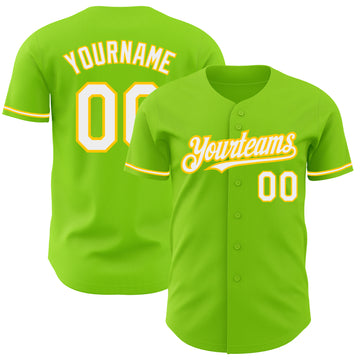 Custom Neon Green White-Yellow Authentic Baseball Jersey