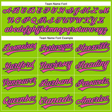 Load image into Gallery viewer, Custom Neon Green Navy Pinstripe Pink Authentic Baseball Jersey
