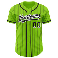 Load image into Gallery viewer, Custom Neon Green Black Pinstripe White Authentic Baseball Jersey
