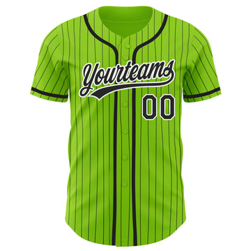 Custom Neon Green Black Pinstripe White Authentic Baseball Jersey