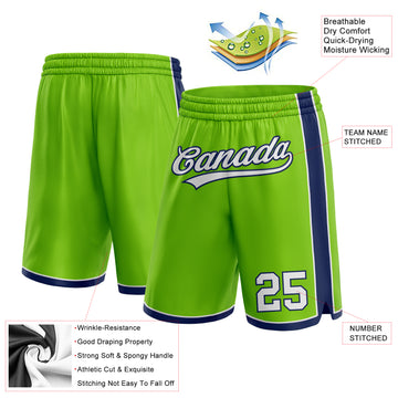 Custom Neon Green White-Navy Authentic Basketball Shorts