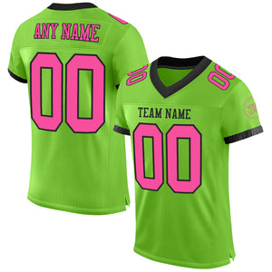 Custom Neon Green Pink-Black Mesh Authentic Football Jersey