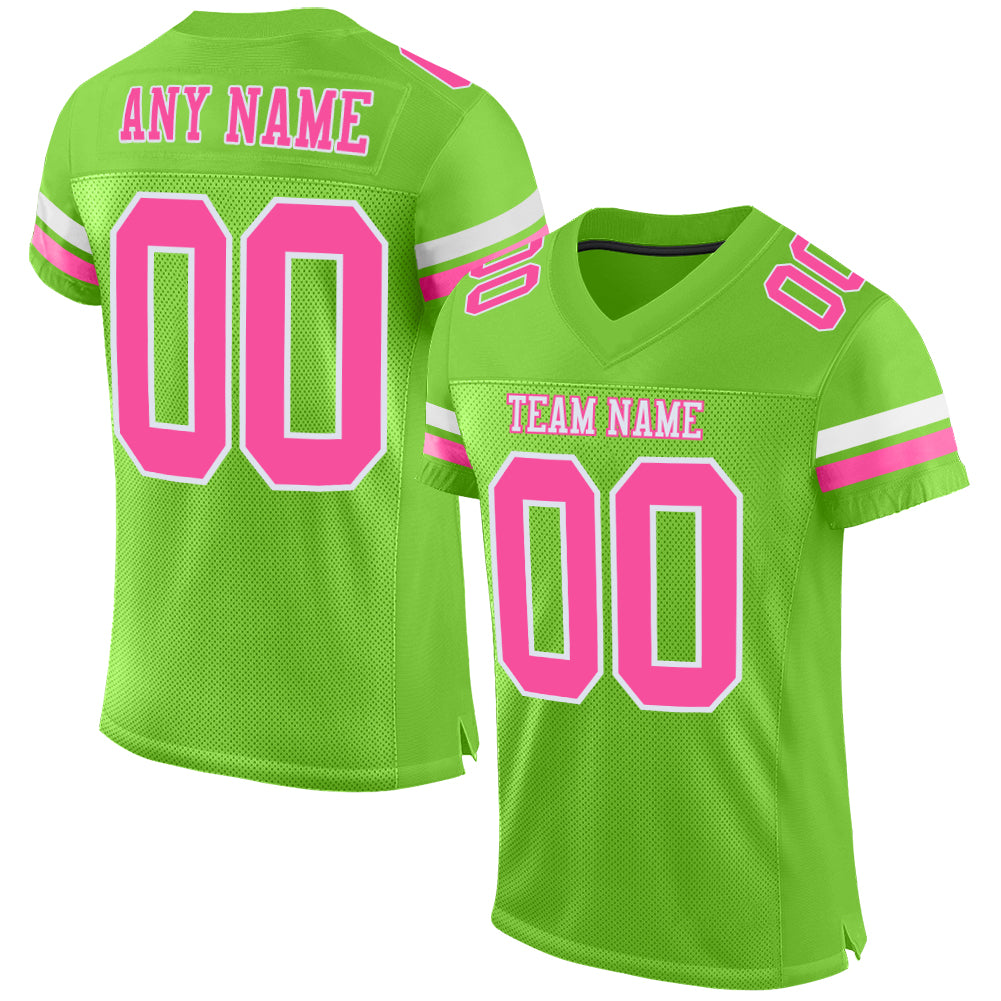 Custom Neon Green Pink-White Mesh Authentic Football Jersey