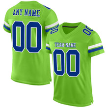 Load image into Gallery viewer, Custom Neon Green Royal-White Mesh Authentic Football Jersey

