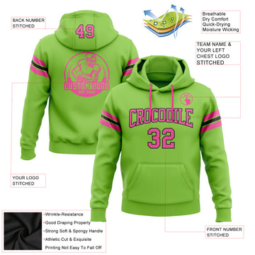 Custom Stitched Neon Green Pink-Black Football Pullover Sweatshirt Hoodie