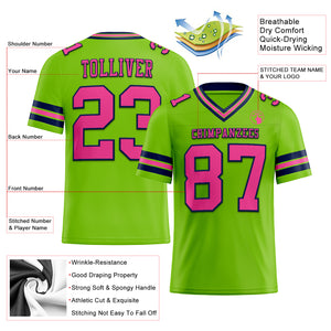 Custom Neon Green Pink-Navy Mesh Authentic Football Jersey