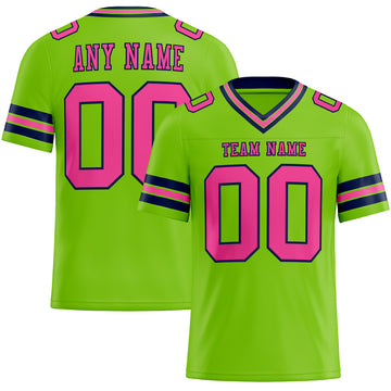 Custom Neon Green Pink-Navy Mesh Authentic Football Jersey