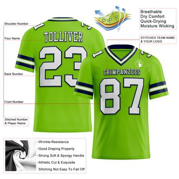 Custom Neon Green White-Navy Mesh Authentic Football Jersey