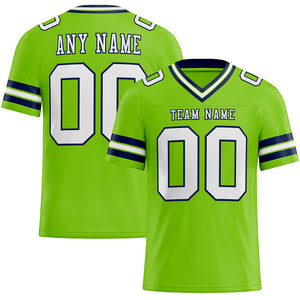 Custom Neon Green White-Navy Mesh Authentic Football Jersey