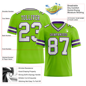 Custom Neon Green White-Purple Mesh Authentic Football Jersey