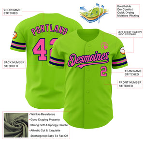 Custom Neon Green Pink-Navy Authentic Baseball Jersey