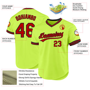 Custom Neon Green Red-Black Authentic Throwback Baseball Jersey