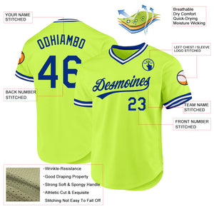 Custom Neon Green Royal-White Authentic Throwback Baseball Jersey